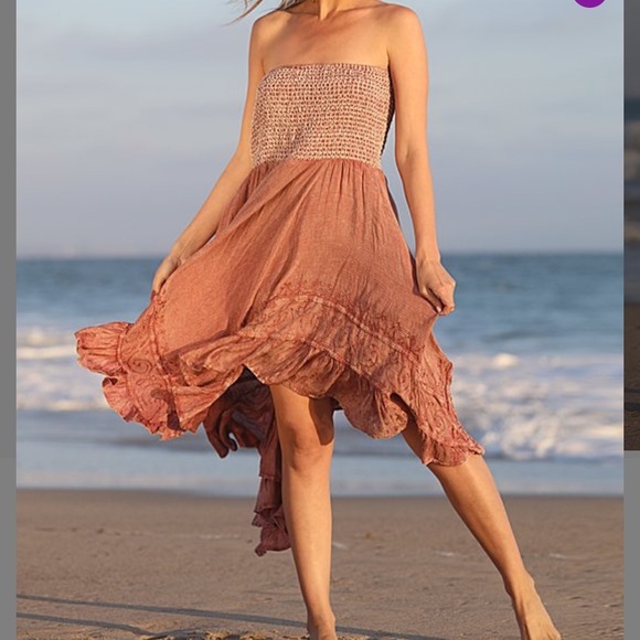 DUSTY ROSE HI-LOW STRAPLESS DRESS - Picture 2 of 3